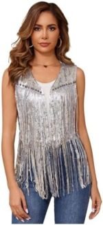 Women's Sequin Tassel Vest, Sleeveless Sparkly Western Fringe Cowgirl Outfit, Glamorous Sequin Fringed Top for Festivals, Parties & Special Occasions (Medium) Buy Online at Best Price in UAE - Amazon.ae