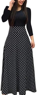 Fankle Women's Bohemian Polka Dots Floral Print O-Neck Long Sleeve A-Line High Waist Long Beach Casual Maxi Dress (Black, L) Buy Online at Best Price in UAE - Amazon.ae