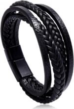 Goodern Mens Bracelet Premium Leather Bracelet for Men Multilayer Mens Leather Bracelet Leather Bangles Magnetic-Clasp Braided Leather Bracelet with Clasp Cowhide Multi-Layer Braided Leather - Image 7