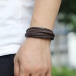 Goodern Mens Bracelet Premium Leather Bracelet for Men Multilayer Mens Leather Bracelet Leather Bangles Magnetic-Clasp Braided Leather Bracelet with Clasp Cowhide Multi-Layer Braided Leather - Image 2