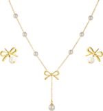 Vbvbip Elegant Stainless Steel Pearl Pendant Necklace & Earrings Set for Women, Hypoallergenic Jewelry Gift Set, Classic Boho Bridal Party Accessories