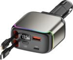 XXZU 137W Fast Charging Car Charger，4-in-1 Adapter with 2 Retractable Cable | Cigarette Lighter with 65W Retractable Cable, USB C and USB A Charging Ports, Voltage Display, for iPhone/Android/iPad/Laptop  Amazon.ae: Electronics