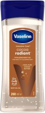 Vaseline Intensive Care Cocoa Radiant Vitalizing Body Oil With 100% Pure Cocoa Butter & Replenishing Oils For Long-Lasting Radiant Glow| Non-Greasy Body Gel Oil for Healthy & Glowing Skin| 200 ml