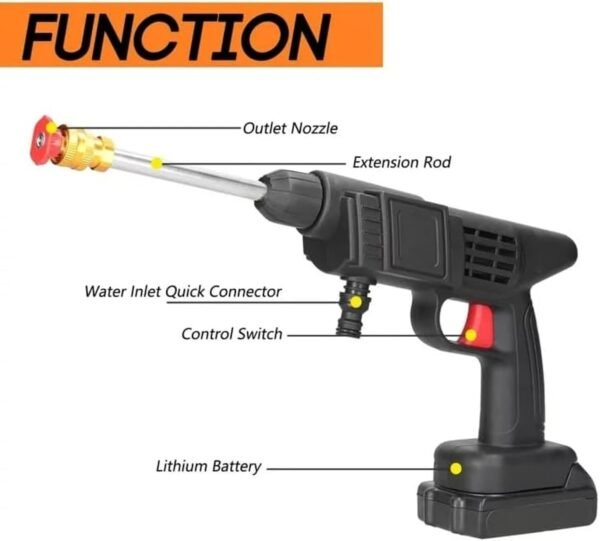 WOLF pihot® 48VF Portable Battery, Car Wash, Cordless Gun for Home Use for Effective Cleaning of Bikes, Motorcycles, Cars, Floors, Driveways, Gardens With Two Battery, Black Buy Online at Best Price in UAE - Amazon.ae - Image 4