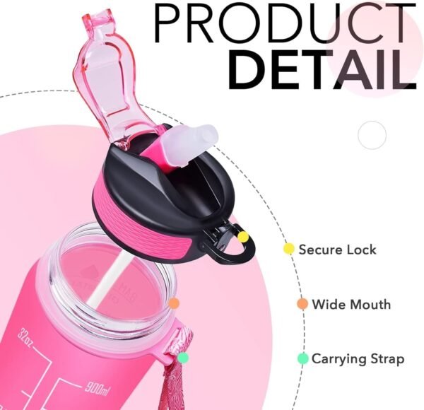 SKY-TOUCH 1L Sports Water Bottle  Motivational Water Bottle with Time Marker and Straw Leakproof Bottles for Fitness Gym and Outdoor Sports (Blue&Pink, 1pcs) : Amazon.ae: Patio, Lawn & Garden - Image 10