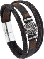 Multilayer Brown PU Leather Bracelet, Braided Magnetic-Clasp Wrap Bangle for Men - Image 8