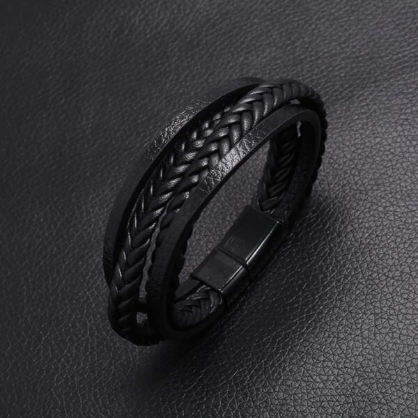 Goodern Mens Bracelet Premium Leather Bracelet for Men Multilayer Mens Leather Bracelet Leather Bangles Magnetic-Clasp Braided Leather Bracelet with Clasp Cowhide Multi-Layer Braided Leather - Image 12
