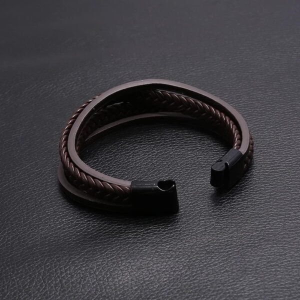 Goodern Mens Bracelet Premium Leather Bracelet for Men Multilayer Mens Leather Bracelet Leather Bangles Magnetic-Clasp Braided Leather Bracelet with Clasp Cowhide Multi-Layer Braided Leather - Image 5