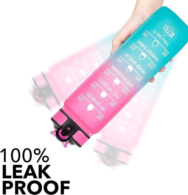 SKY-TOUCH 1L Sports Water Bottle  Motivational Water Bottle with Time Marker and Straw Leakproof Bottles for Fitness Gym and Outdoor Sports (Blue&Pink, 1pcs) : Amazon.ae: Patio, Lawn & Garden - Image 8