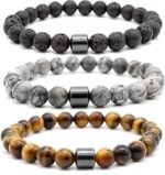 Jury Ricjurzzty 3 PCS Tiger Eye Stone Bracelets 8MM Natural Stones Beads Bracelets for Men Women Girls Jewelry One Size - multi