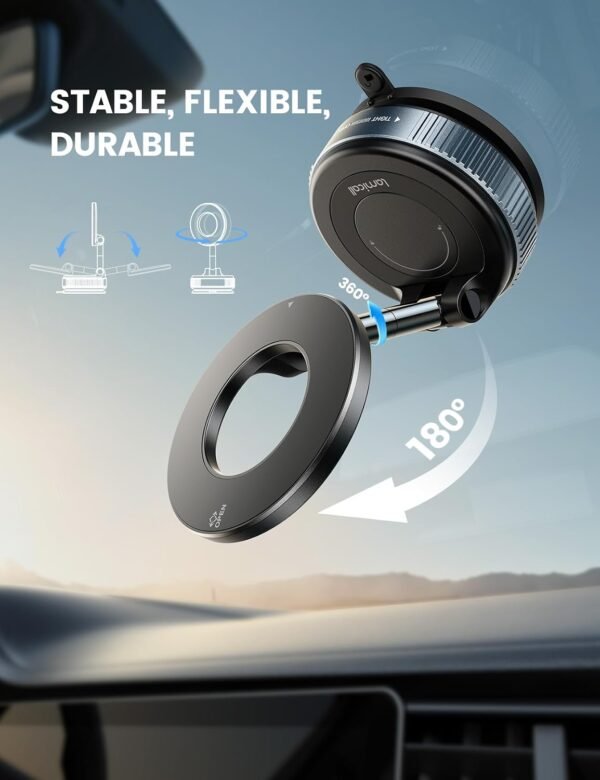 ⁦Lamicall Car Phone Holder 70LBS Vacuum Suction Dashboard & Windshield | 20X Mag safe Car Mount 360° Foldable Magnetic Mobile Holder for Car fit iPhone 17 16 15 14 Pro Max Gift Truck Black  Amazon.ae: Automotive⁩ - الصورة ⁦4⁩