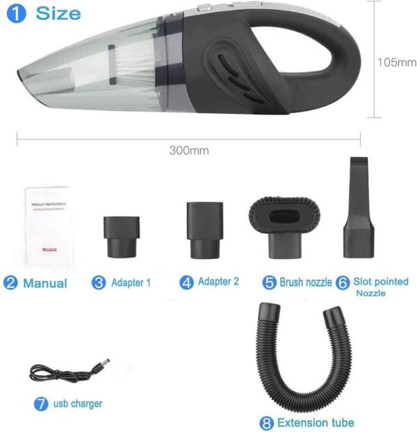 IDEA-TECH Car Vacuum Cleaner, 3.2KPa Strong Cyclone Suction, 12V 120W Rechargeable, for Pet Hair Car Home Cleaning, Black, 355*105*125mm/13.97*4.13*0.16in, F6001  Amazon.ae: Kitchen - Image 7