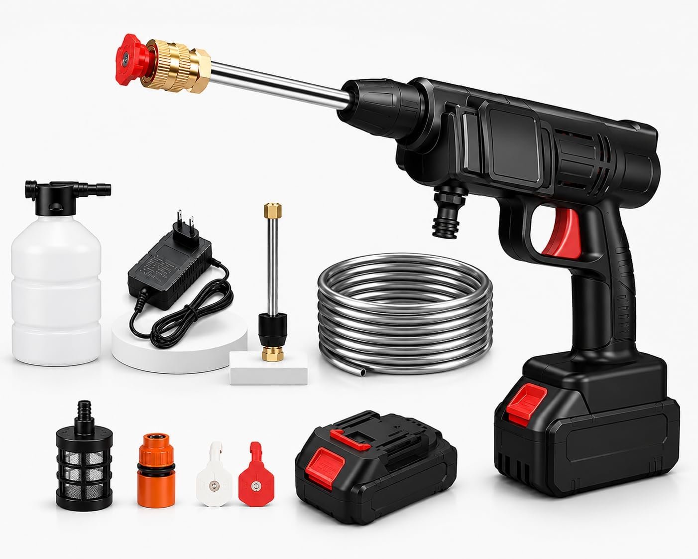 61zK-KHlTL._AC_SL1402_.jpg Cordless Portable Battery Pressure Washer 2800W, 45 Bar High Pressure Cleaner with 2 Batteries, Heavy Duty Power Washer for Car Washing, Solar Panels, AC Units & Outdoor Cleaning Buy Online at Best Price in UAE - Amazon.ae - Image 1