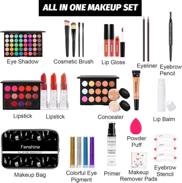 ⁦Fenshine All-In-One Makeup Kit for Women - Essential Starter Bundle With Eyeshadow Palette, Lipstick, Eyebrow Pencil, Brush Set for Beginners  Amazon.ae Beauty - Color : multicoloured⁩ - الصورة ⁦6⁩
