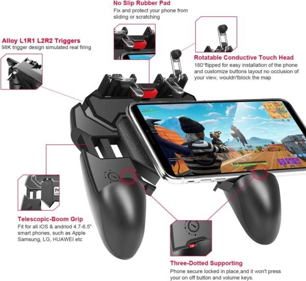 DELAM Mobile Game Controller with L1R1 L2R2 Triggers, PUBG Mobile Controller 6 Fingers Operation, Joystick Remote Grip Shooting Aim Keys for 4.7-6.5" iPhone Android iOS Cellphone Gamepad Accessories  Amazon.ae: Electronics - Image 3