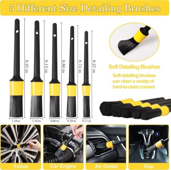 ⁦Oasisgalore 27-Piece Car Wash Kit Set, Car Cleaning Brush Accessories, Handheld Brushes for Interior/Exterior/Wheels (yellow)  Amazon.ae: Automotive⁩ - الصورة ⁦4⁩