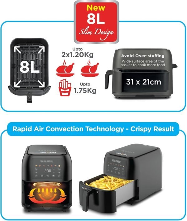 BLACK+DECKER Digital Air Fryer, 1700W, 8 Litres Family-Sized Capacity, 7 Preset Functions, Rapid Air Convection for Healthy Frying, Adjustable Temperature 80-200°C, Easy Clean, Black - SAF80-B5 Buy Online at Best Price in UAE - Amazon.ae - Image 11