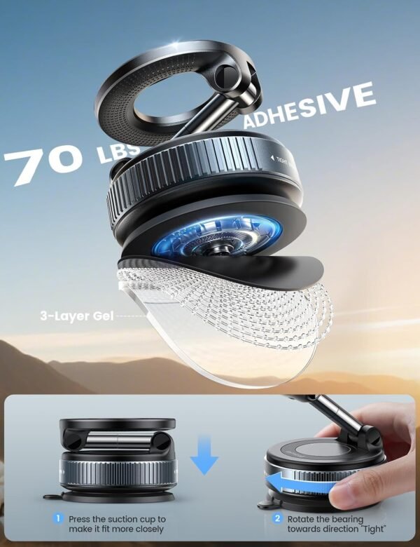 ⁦Lamicall Car Phone Holder 70LBS Vacuum Suction Dashboard & Windshield | 20X Mag safe Car Mount 360° Foldable Magnetic Mobile Holder for Car fit iPhone 17 16 15 14 Pro Max Gift Truck Black  Amazon.ae: Automotive⁩ - الصورة ⁦3⁩