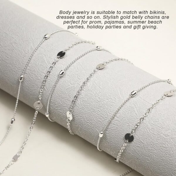 HANNEA® Waist Chain for Women Sexy, Set of 2pcs Sequin Silver Plated Belly 2-Layered Waist Beads Coin Chain Dainty Body Chains Jewelry, Bikini Beach Wear Gifts for Women 26.5-33Inch - Image 4