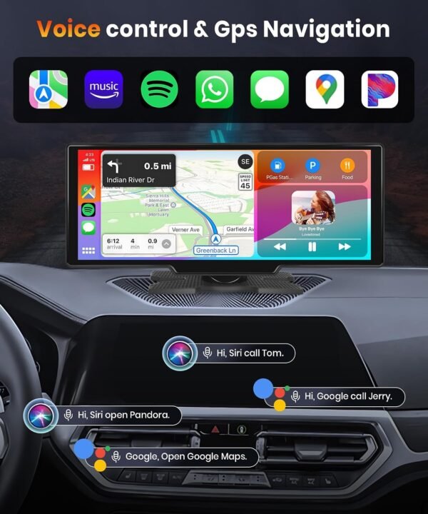 ⁦podofo 10.26 Touchscreen Portable Wireless Apple Carplay Car Stereo, Portable Car Screen Compatible with Bluetooth Hands-Free/GPS Navigation/Siri Assistant/Voice Control,7V-32V Suit for All Vehicles Buy Online at Best Price in UAE - Amazon.ae⁩ - الصورة ⁦2⁩