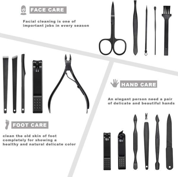 Juqiboom 16pcs Manicure Set with PU Leather Case Personal Care Tool Gift for Men/Women Birthday Christmas Anniversary Wedding Socks - Image 2