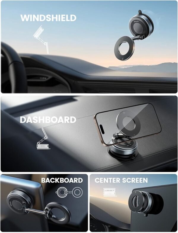 ⁦Lamicall Car Phone Holder 70LBS Vacuum Suction Dashboard & Windshield | 20X Mag safe Car Mount 360° Foldable Magnetic Mobile Holder for Car fit iPhone 17 16 15 14 Pro Max Gift Truck Black  Amazon.ae: Automotive⁩ - الصورة ⁦2⁩