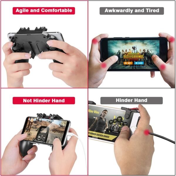 DELAM Mobile Game Controller with L1R1 L2R2 Triggers, PUBG Mobile Controller 6 Fingers Operation, Joystick Remote Grip Shooting Aim Keys for 4.7-6.5" iPhone Android iOS Cellphone Gamepad Accessories  Amazon.ae: Electronics - Image 4
