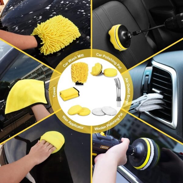 ⁦Oasisgalore 27-Piece Car Wash Kit Set, Car Cleaning Brush Accessories, Handheld Brushes for Interior/Exterior/Wheels (yellow)  Amazon.ae: Automotive⁩ - الصورة ⁦6⁩