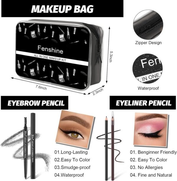 ⁦Fenshine All-In-One Makeup Kit for Women - Essential Starter Bundle With Eyeshadow Palette, Lipstick, Eyebrow Pencil, Brush Set for Beginners  Amazon.ae Beauty - Color : multicoloured⁩ - الصورة ⁦12⁩
