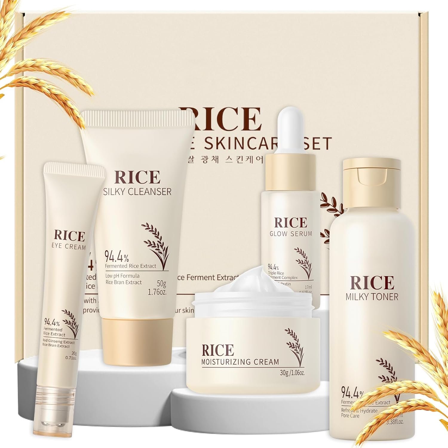 71DmHyXrgpL._AC_SL1500_.jpg LAIKOU Rice Face Care, Pack of 5 Skin Care Women's Face Set, Travel Size Skincare with Facial Cleanser, Rice Toner, Eye Cream, Serum Moisturising Cream, for Daily Moisture & Care Amazon.ae: Beauty - Image 1