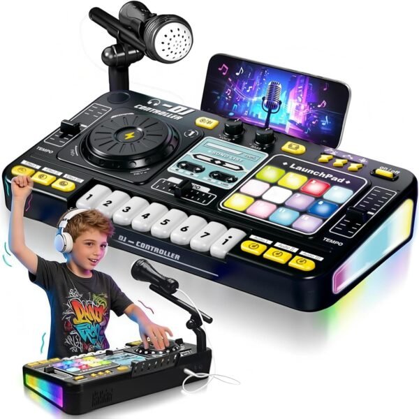 Kids DJ Mixer Controller Table Musical Toy Electronic Toy with Microphone Piano for Kid, DJ Board Key Musical Instruments Birthday Gift Toys for 3 4 5 6 7 Year Old Boy Girl (black) Buy Online at Best Price in UAE - Amazon.ae - Image 10
