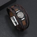 Multilayer Brown PU Leather Bracelet, Braided Magnetic-Clasp Wrap Bangle for Men - Image 13