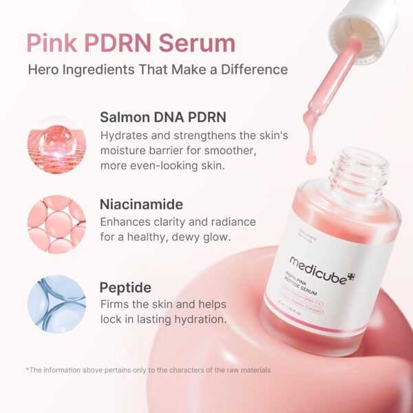 medicube PDRN Pink Peptide Serum Sodium DNA 1%, Pink glow serum, Peptide, Niacinamide, Hydrating & Moisturizing & Plumping, Uneven Skin Tone, Korean Skincare 30ML (1.01 fl.oz., Salmon DNA PDRN) - Image 3