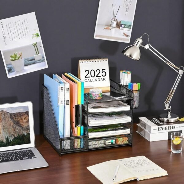 TCCHDM Desk Organizer with File Holder, Mesh Desktop Organizer and Storage with Magazine Holder for Office Supplies,5-Tier Paper Letter Tray Organizer with Drawer and 2 Pen Holder,  Amazon.ae: Office Products - Image 6