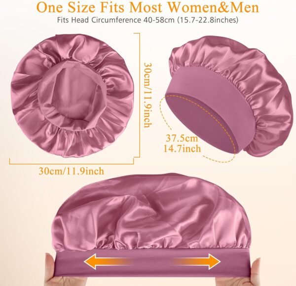 Satin Silk Bonnet compatible with Curly Hair, Hair Bonnet Silk Wrap for Sleeping, Night Sleep Cap for Women (Bean Paste) - Image 2