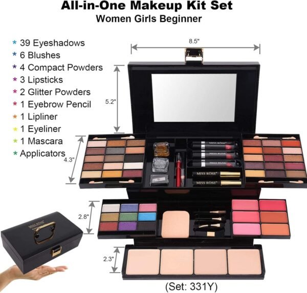 ⁦Miss Rose (331Y) - M 54 Colour All In One Gift Makeup Kit Set, Include Eyeshadow Facial Blusher Eyebrow Powder Face Concealer Eyeliner Pencil And A Mirror,Makeup For Women Full Kit(331Y)  Amazon.ae: Beauty⁩ - الصورة ⁦9⁩
