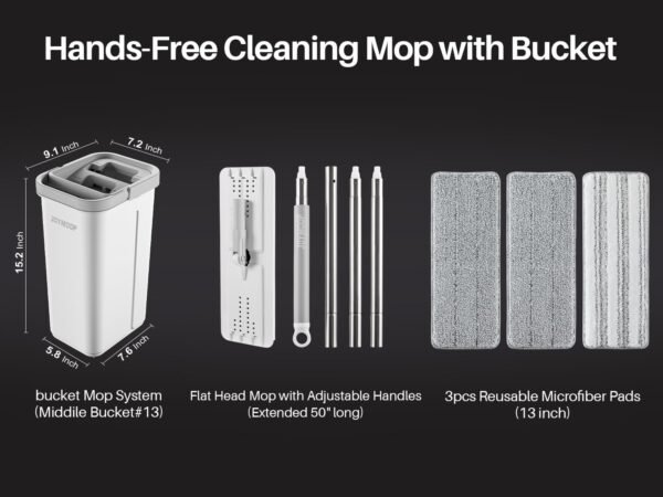JOYMOOP - Flat Mop and Bucket with Spinner, with 3 Washable Microfiber Wipes - Wet & Dry Use, Floor Cleaning System  Amazon.ae: Industrial & Scientific - Image 9