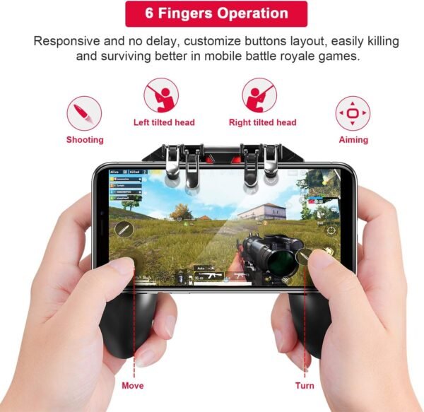 DELAM Mobile Game Controller with L1R1 L2R2 Triggers, PUBG Mobile Controller 6 Fingers Operation, Joystick Remote Grip Shooting Aim Keys for 4.7-6.5" iPhone Android iOS Cellphone Gamepad Accessories  Amazon.ae: Electronics - Image 8