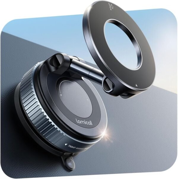 ⁦Lamicall Car Phone Holder 70LBS Vacuum Suction Dashboard & Windshield | 20X Mag safe Car Mount 360° Foldable Magnetic Mobile Holder for Car fit iPhone 17 16 15 14 Pro Max Gift Truck Black  Amazon.ae: Automotive⁩ - الصورة ⁦10⁩