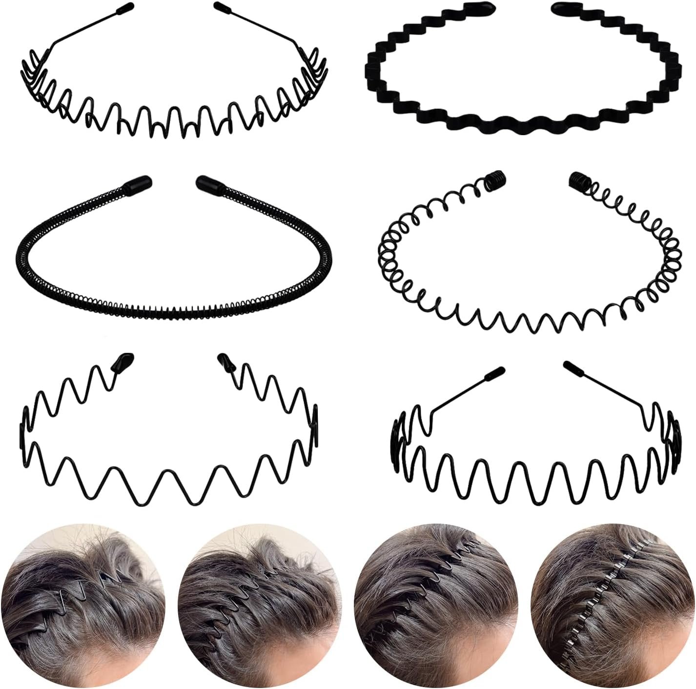 71Jzm8Q4fL._AC_SL1500_.jpg fenshine Metal Hair Bands Feather Wavy Headband Unisex Black Wavy Headband Polished Backwards Non-Slip Sports Hair Band for Women Men 6 Pack - Image 1