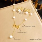 Vbvbip Elegant Stainless Steel Pearl Pendant Necklace & Earrings Set for Women, Hypoallergenic Jewelry Gift Set, Classic Boho Bridal Party Accessories - Image 15