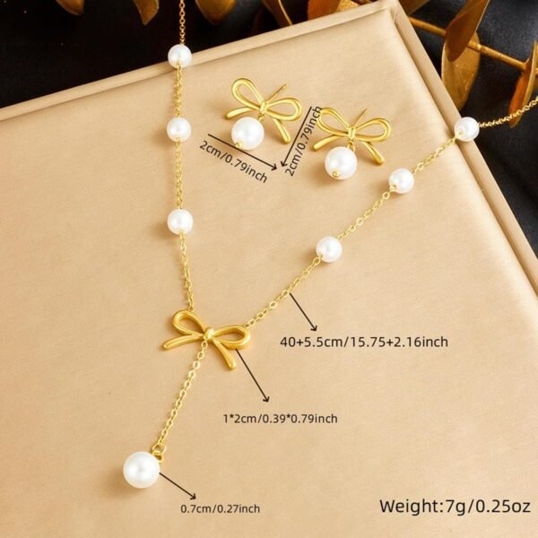 Vbvbip Elegant Stainless Steel Pearl Pendant Necklace & Earrings Set for Women, Hypoallergenic Jewelry Gift Set, Classic Boho Bridal Party Accessories - Image 15