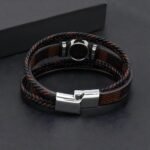 Multilayer Brown PU Leather Bracelet, Braided Magnetic-Clasp Wrap Bangle for Men - Image 11