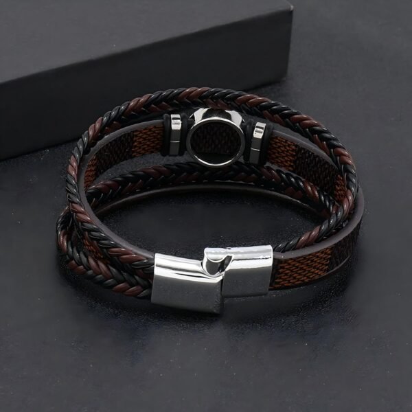 Multilayer Brown PU Leather Bracelet, Braided Magnetic-Clasp Wrap Bangle for Men - Image 4