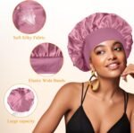 Satin Silk Bonnet compatible with Curly Hair, Hair Bonnet Silk Wrap for Sleeping, Night Sleep Cap for Women (Bean Paste) - Image 11