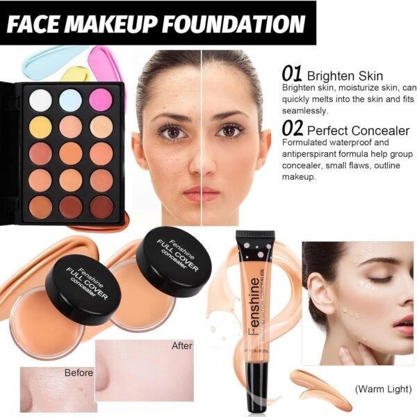 ⁦Fenshine All-In-One Makeup Kit for Women - Essential Starter Bundle With Eyeshadow Palette, Lipstick, Eyebrow Pencil, Brush Set for Beginners  Amazon.ae Beauty - Color : multicoloured⁩ - الصورة ⁦2⁩