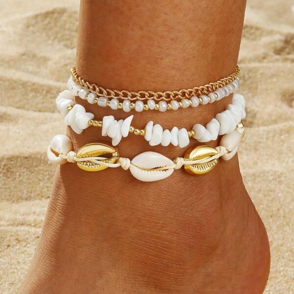 ELECDON Handmade Boho Shell Anklet for Women, Shell Ankle Bracelet Set for Women, Gold Boho Bead Adjustable Anklet, Hawaiian Beach Seashell Pearl Heart Starfish Conch Foot Jewelry Gifts - Image 10