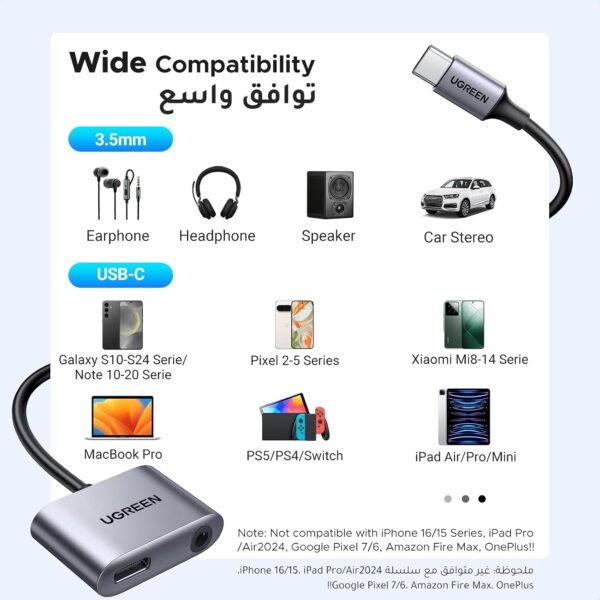 UGREEN USB C to 3.5mm Headphone Jack Audio Charger Adapter for S26/25 Ultra | DAC Type C Aux Earphone Splitter Dongle Compatible with Samsung S26/25 Ultra, Pixel 5/4/3/2, iPad Mini/Pro/Air Buy Online at Best Price in UAE - Amazon.ae - Image 8