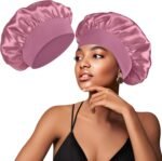 Satin Silk Bonnet compatible with Curly Hair, Hair Bonnet Silk Wrap for Sleeping, Night Sleep Cap for Women (Bean Paste) - Image 9