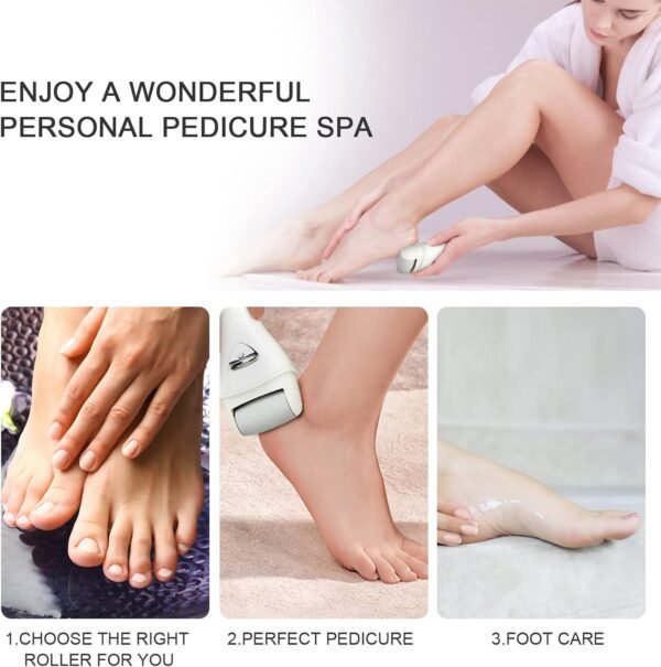 Electric Hard Skin Remover Foot Callus Remover Electric Foot File Rechargeable Dead Skin Remover for Feet Electric Pedicure Kit Proffessinal Feet Care with 3 Roller Heads 1 Cleaning Brush USB Cord - Image 7